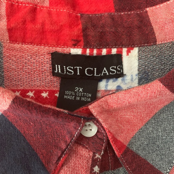 Plaid Patriotic Vintage Heart American Flag Button Down Collar Shirt checkered - Picture 9 of 11